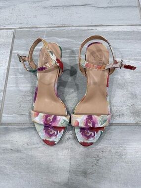Floral Watercolor Strappy Sandal for Women, Size 7.5